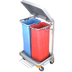 Cleankeeper Abfallsammelwagen II - 18 mit Fußpedal inkl. 2 x Abfallsack 70 l blau/rot