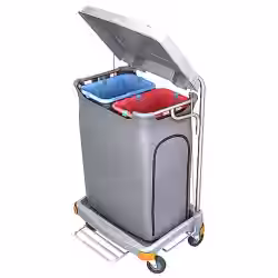 Cleankeeper Abfallsammelwagen II - 20 mit Fußpedal 1 Abfallbehälter 140l + 2x Abfallsack 70l blau/rot