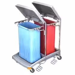 Cleankeeper Abfallsammelwagen II - 6 mit Fußpedal inkl. 2 x Abfallsack 120 l blau/rot