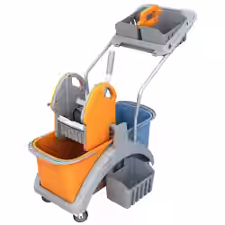 Cleankeeper Doppelfahrwagen 11 mit Kunststoffpresse mit herausnehmbarem zweifach - Korb am Griff und Seitenkorb