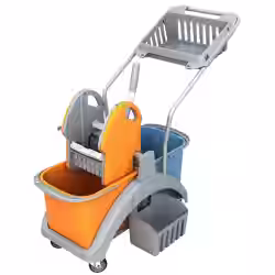 Cleankeeper Doppelfahrwagen 4 mit Kunststoffpresse mit herausnehmbarem Korb am Wagengriff und Seitenkorb