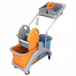 Cleankeeper Doppelfahrwagen 9 mit Kunststoffpresse mit herausnehmbarem zweifach - Korb am Griff