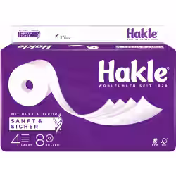 Hakle Sanft & Sicher Toilettenpapier 1 Packung = 8 Rollen zu je 130 Blatt