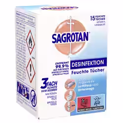 SAGROTAN Feuchte Tücher 020130 , 1 Packung = 15 Tücher (einzeln verpackt) 2 SAGROTAN Feuchte Tuecher 020130 1 Packung 15 Tuecher einzeln verpackt
