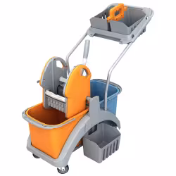 Cleankeeper Doppelfahrwagen 11 mit Kunststoffpresse mit herausnehmbarem zweifach - Korb am Griff und Seitenkorb