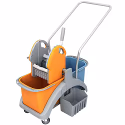 Cleankeeper Doppelfahrwagen 2 mit Kunststoffpresse mit Wagengriff und Seitenkorb
